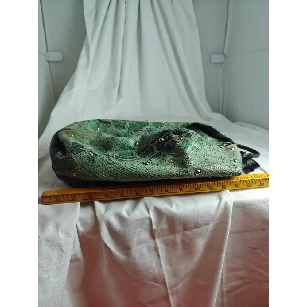 AIMEE KESTENBERG Backpack purse mint green Reptile print  black pebbled leather